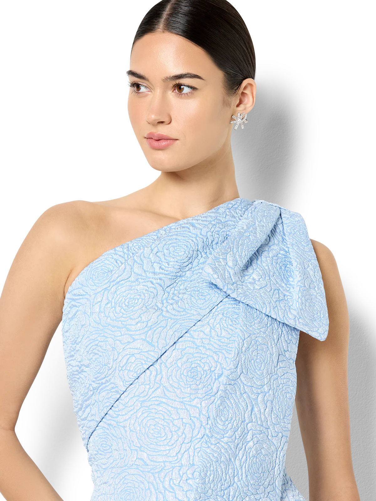 Wren Sky Blue Jacquard One Shoulder Gown