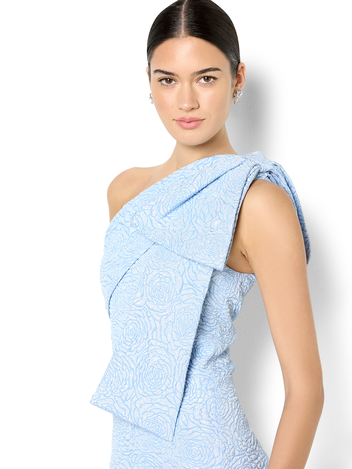 Wren Sky Blue Jacquard One Shoulder Gown