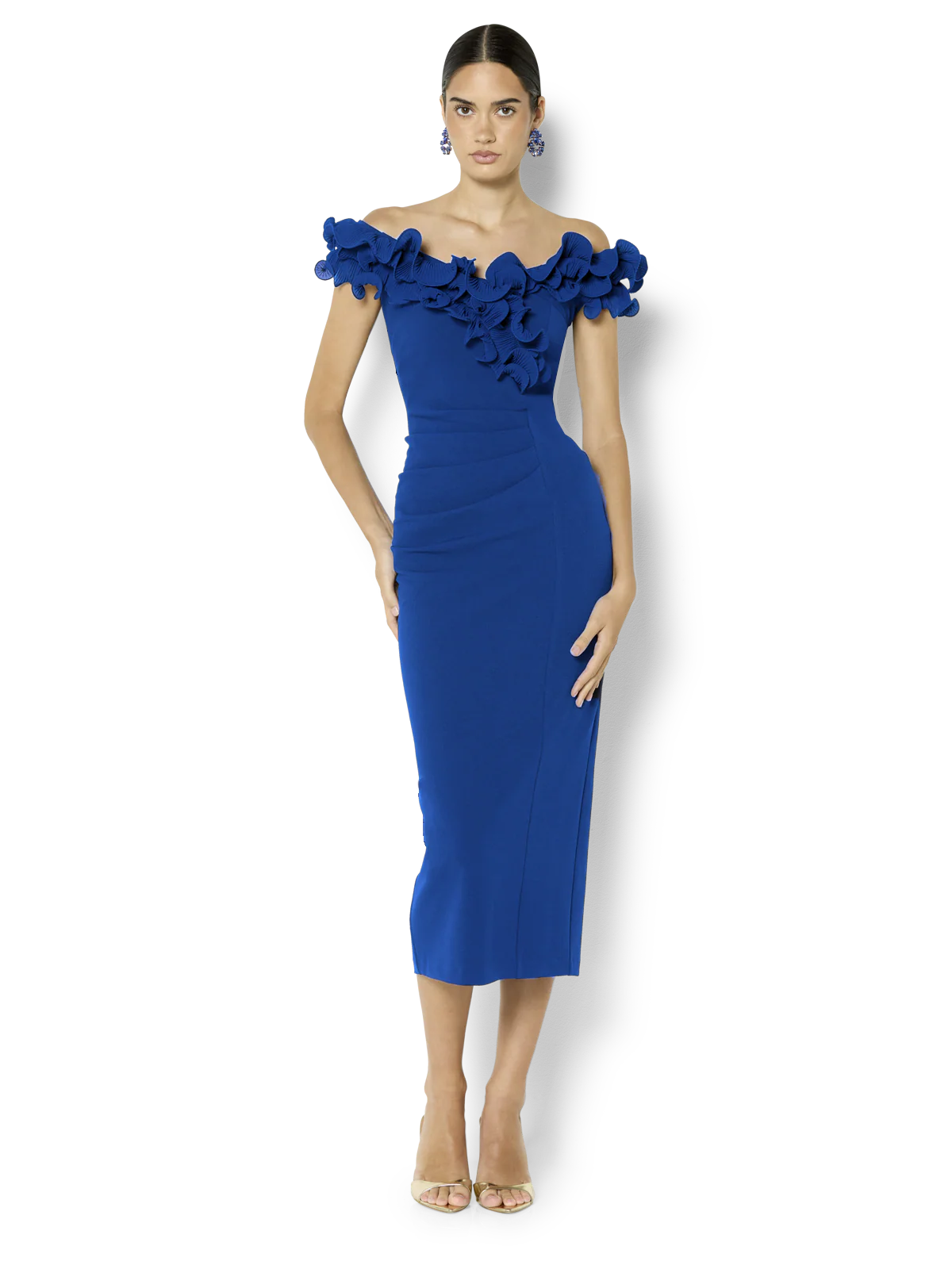 Ellie Sapphire Off The Shoulder Cocktail Dress