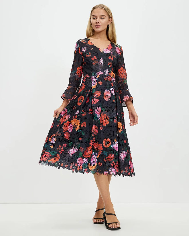 Night Flower Bell Sleeve Dress