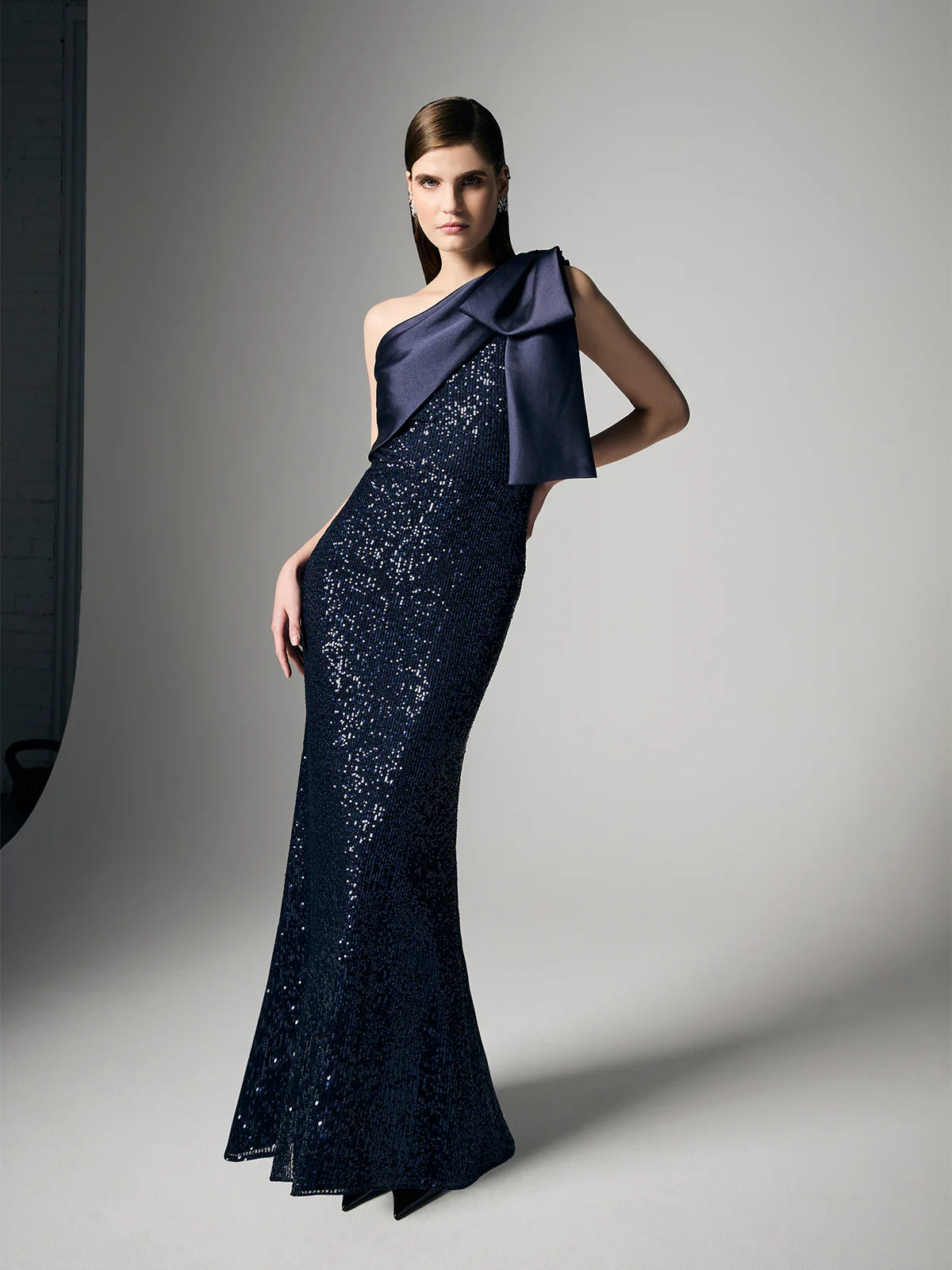 Lennon Navy Sequin One Shoulder Gown