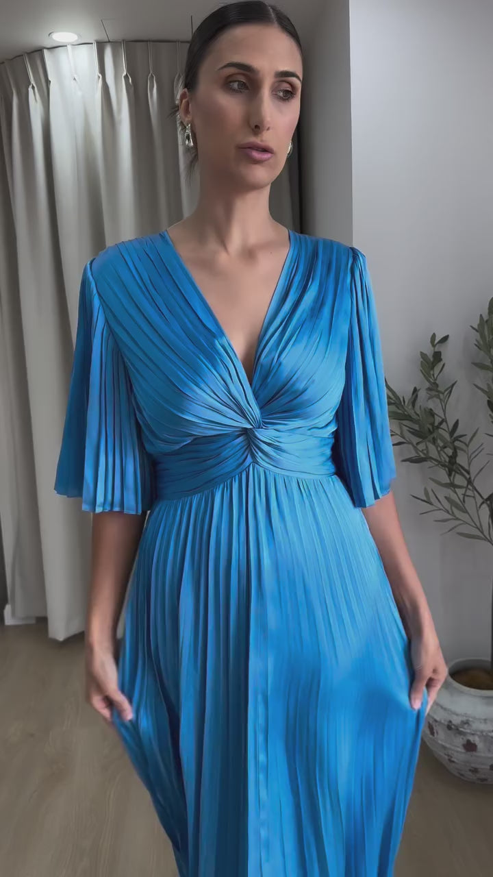 Joseph Ribkoff Pleated Satin Midi Dress In Blue 251903
