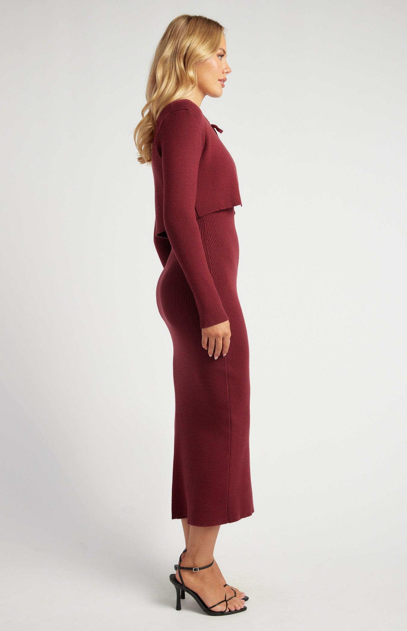 Two Piece Knit Dress With Front Tie Detail Cardigan Two Piece Knit Dress With Front Tie Detail Cardigan